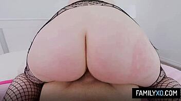 Lola Valentine bent over in fishnets POV reality sofa scene with mature guy