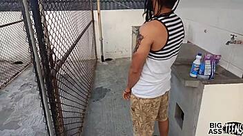 big ass milf blackmailed into balcony creampie anal mouth fuck