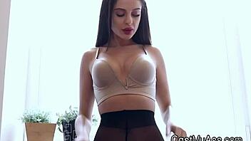 super hot brunette teasin' in nylon... then she gets fucked hard