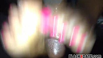 Ebony babe's toes stroke cock perfectly for hot footjob finish