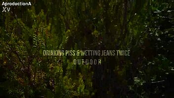 drinking pee and wetting jeans twice outside