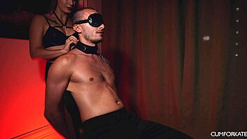 Bound submissive toy gets cock milked hard