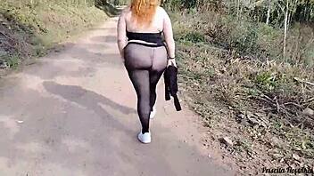madrasta in see through dress outdoors