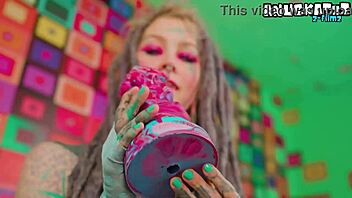 Tattoo girl plays with anal toys and squirts