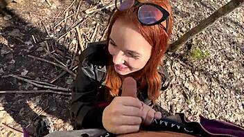 Wild Encounter Ginger Beauty Red Hair Gives An Extreme Public Blowjob In The Woods