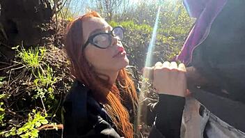 Wild Encounter Ginger Beauty Red Hair Gives An Extreme Public Blowjob In The Woods