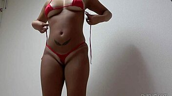 Change from a miniskirt uniform to a micro bikini by tanned big boobs japanese rumina sena