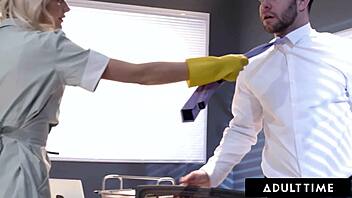 adult time - sexy office maid kenna james teases overworked married boss for sneaky anal affair