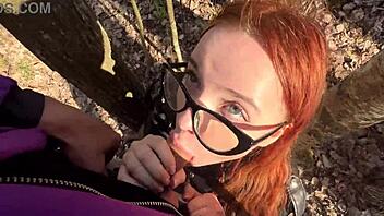 Wild Encounter Ginger Beauty Red Hair Gives An Extreme Public Blowjob In The Woods