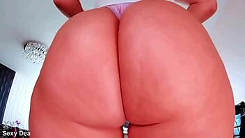 Sensual oiled booty bouncing and dildo ride with ripped clothes