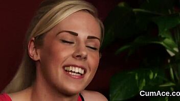 Hot woman swallows big facial cum load