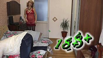 sexy milf in heels uses strapon on her lover