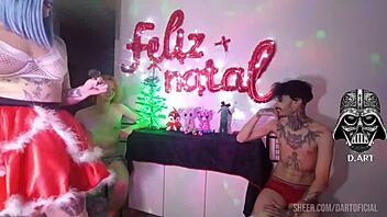 Festive holiday scene with bold Brazilian performer