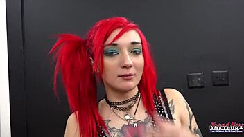 Petite inked redhead does sloppy rimjob