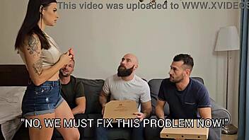 Pizza delivery turns into messy dp and cum play for bille star