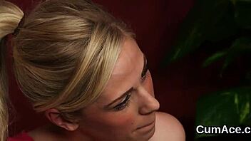 Hot woman swallows big facial cum load