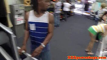 Doggystyled pawnshop amateur sucks cock