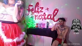 Festive holiday scene with bold Brazilian performer