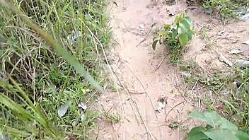 Beautiful maiden takes a long walk through the bush