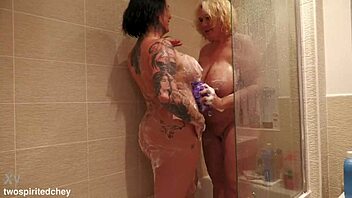 cheyenne and camilla in the shower playing