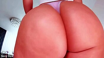Sensual oiled booty bouncing and dildo ride with ripped clothes