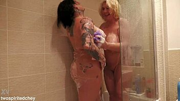cheyenne and camilla in the shower playing