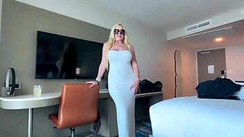 Blonde milf teases in sheer dress today