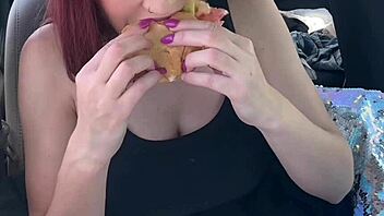 italian big tits milf eats in car
