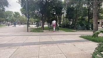 exhibitionist shemale prostitute in miniskirt gets assfucked hard with monster cock and toys