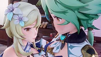 night in mondstadt with sucrose and lumine hentai animation
