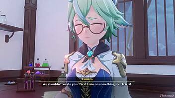 night in mondstadt with sucrose and lumine hentai animation