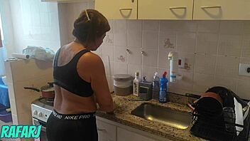 Blonde with pink pussy fucks friend while wife showers