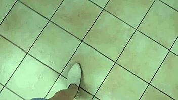 shemale ting xuan strokes cock in outdoor toilet
