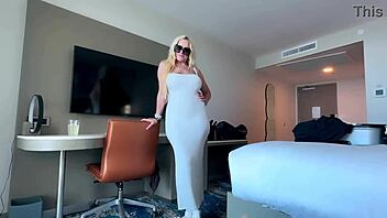 Blonde milf teases in sheer dress today