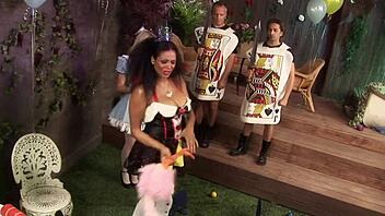 Great orgy during a cosplay party with wild group action