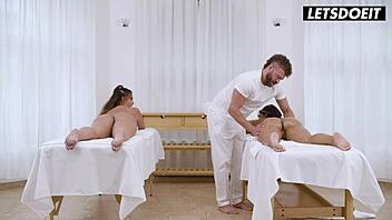 huge oiled tits and two fat asses in massage