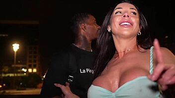 Latina and muscular guy fuck outdoors publicly