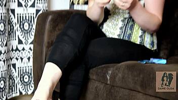 latex condom play with socks in ballet flats