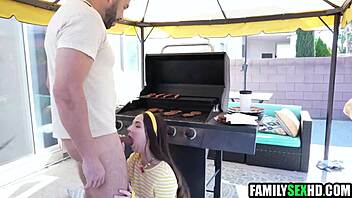 older partner and girl barbeque fun