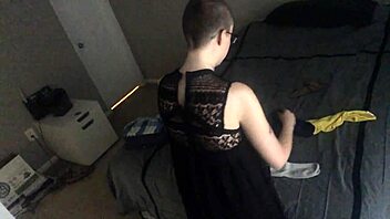 Bald girl ignores you while folding laundry