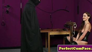 british leather babe sucking maledom on knees