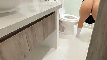 Latina student gets rough bathroom pounding