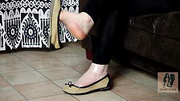 latex condom play with socks in ballet flats