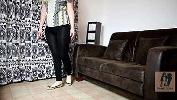 latex condom play with socks in ballet flats