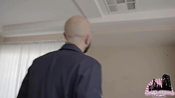 Horny babe fucks the repair man in multiple positions