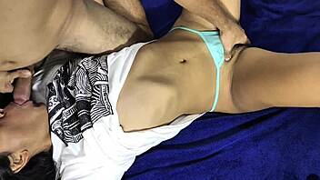 Wild frenzied fucking of her tight pussy ends in an accidental creampie