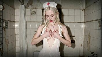 Horny nurse lets older man fuck her ass until swallowing