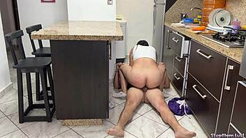 Latina milf fucked in kitchen showing big ass