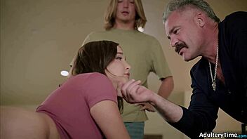 Cute teen has intense foursome with older couple and guy