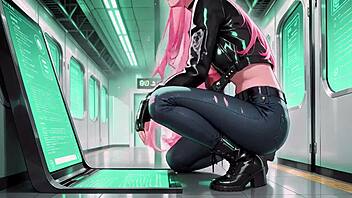 ai generated pink haired leather tech private vibes